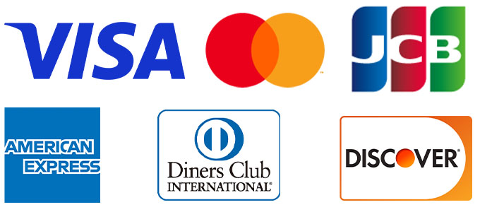 VISA／Mastercard／JCB／American Express／Diners Club／Discover
